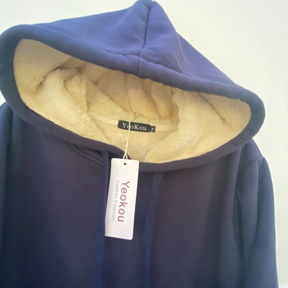 Blue Sherpa Lined Hoodie size Medium Winter Warm Cozy - Picture 5 of 10